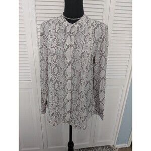 Talbots Blouse Women's S Gray Snakeskin Long Sleeve Viscose Button Top Pintucked